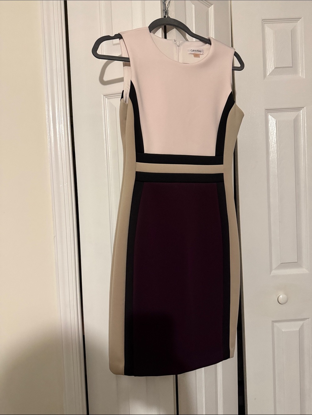 Calvin Klein Blush, Taupe & Plum Colorblock Midi Sheath Dress